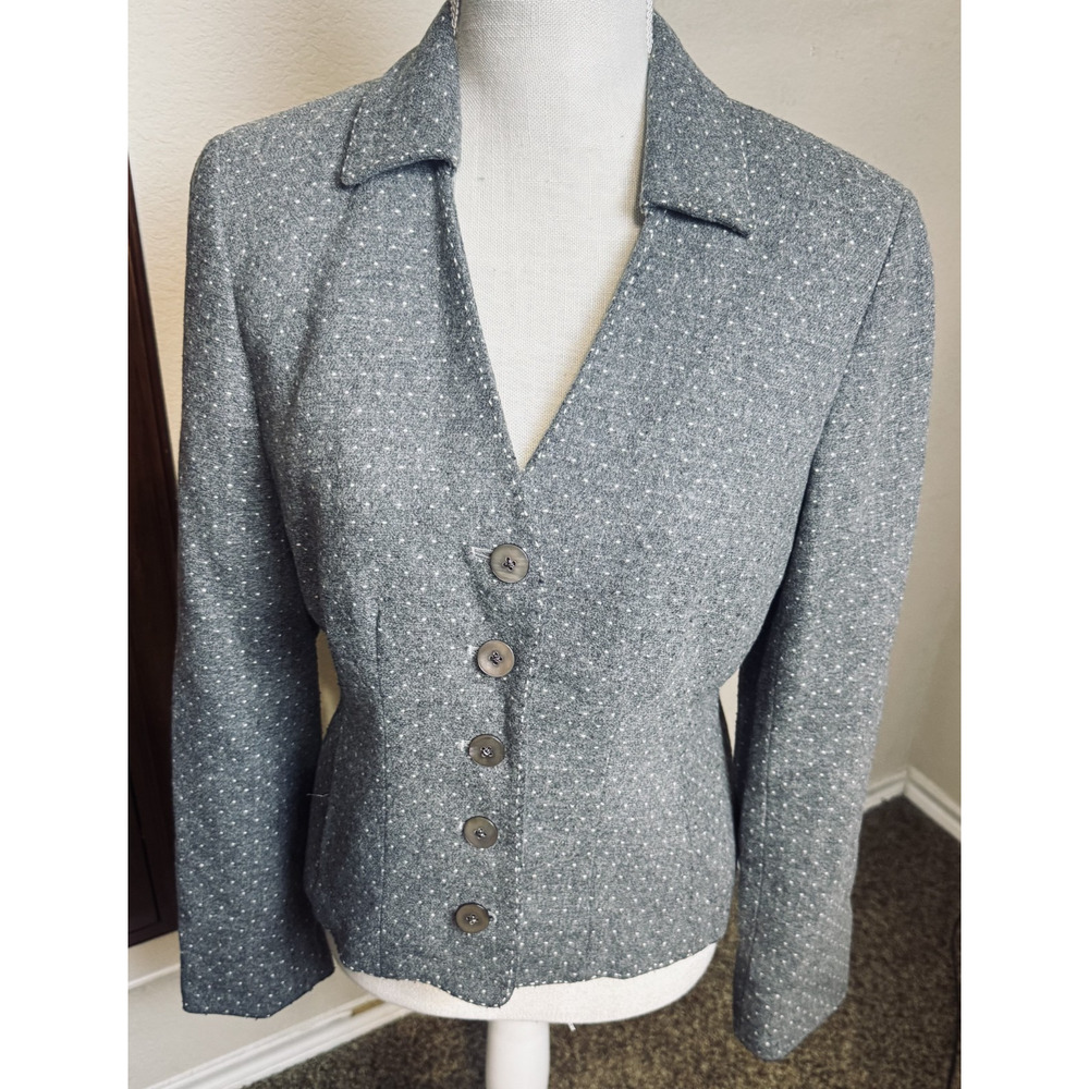 WORTH Grey Wool Blazer Jacket flannel Vintage 90s sz 6 career office classic